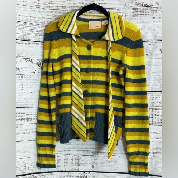 Sparrow sweater womens size XS striped cardigan lamb wool Knit Button Up - Picture 2 of 11